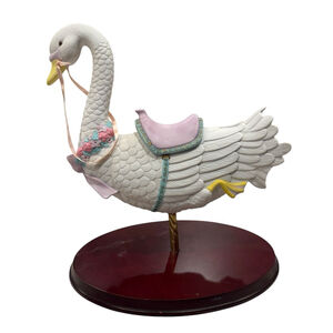 Vintage Carousel Swan Figurine Wooden Base Spinning Display 15 Inch Decor